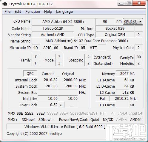 CrystalCPUID,CPU检测工具